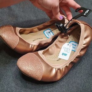 NEW 8 WIDE Glittery Rose Gold Ballet Flats